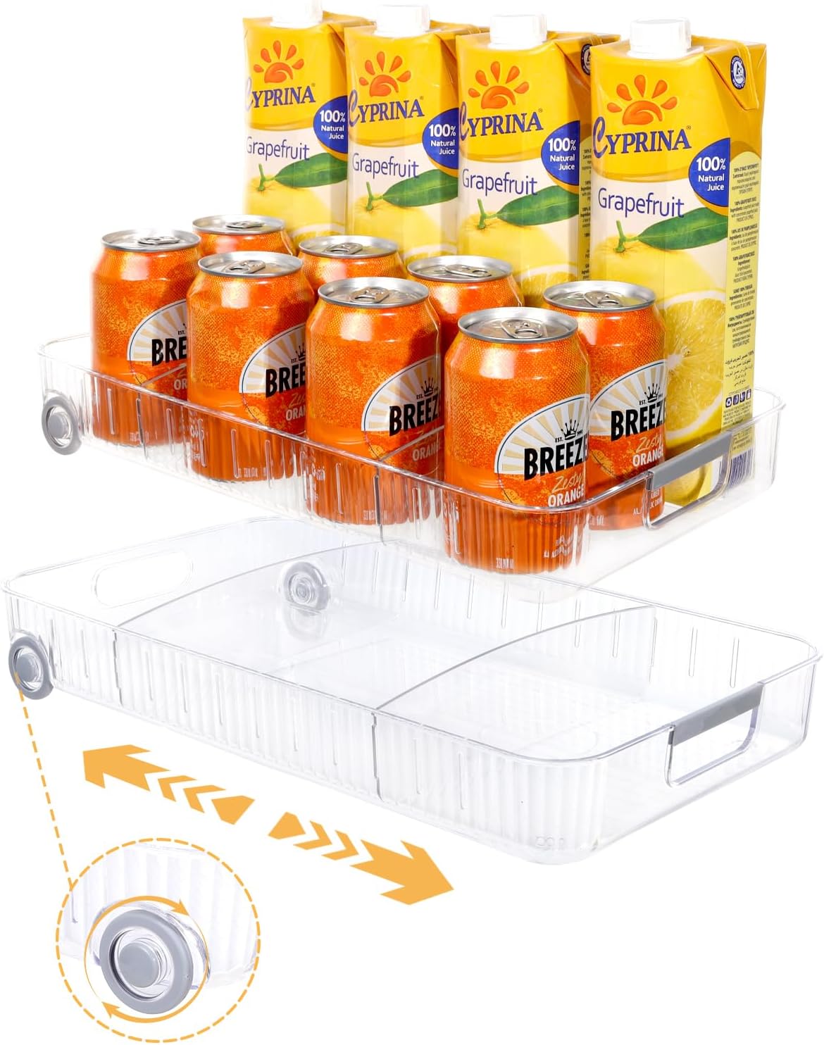 Refrigerator Organizers and Storage Roll Out Storage Bins Fridge Organizer with Wheels BPA-Free Clear Plastic Storage Bins Pantry Organizers and Storage 2 Pack