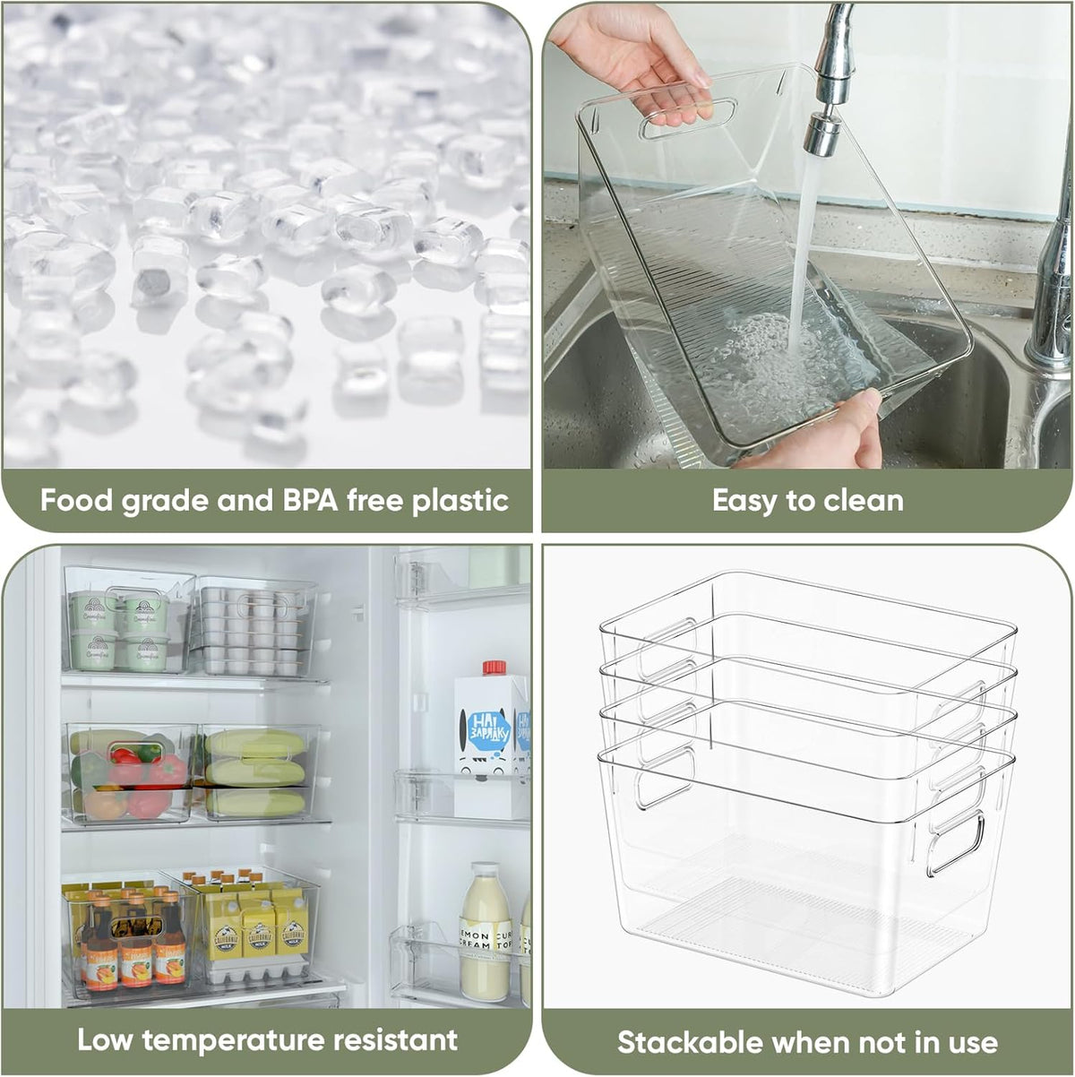 BALEINE Clear Plastic Storage Bins, Pantry Organization, BPA Free Stackable Refrigerator Organizers and Storage with Handles for Kitchen Fridge Cabinet Bathroom (6PK, 9.5x5.5x4.5)