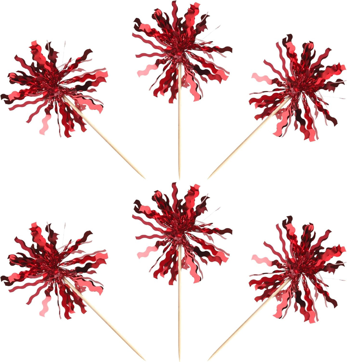 30 PCS Foil Firework Cupcake Toppers Sparkle Tinsel Cupcake Picks Happy Birthday Cake Toppers Drink Stirrers Cocktail Food Fruit Toothpicks for Baby Shower Birthday Party Decorations Supplies Red