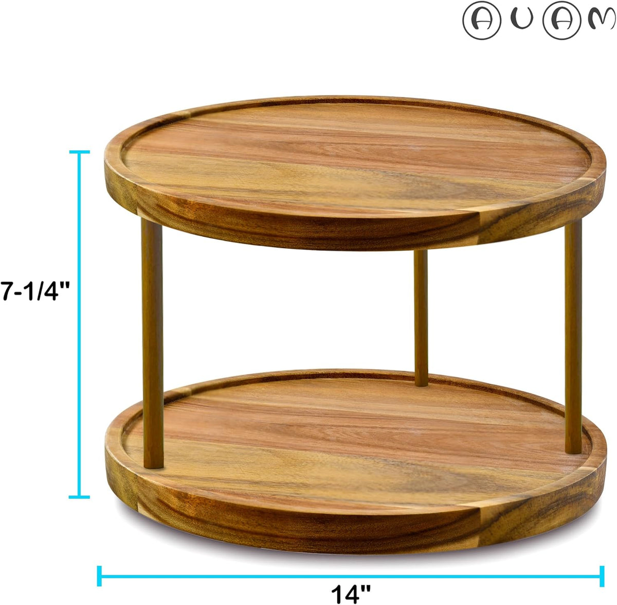 14" Two-Tier Acacia Wood Lazy Susan Organizer Kitchen Turntable for Cabinet Pantry Table Organization