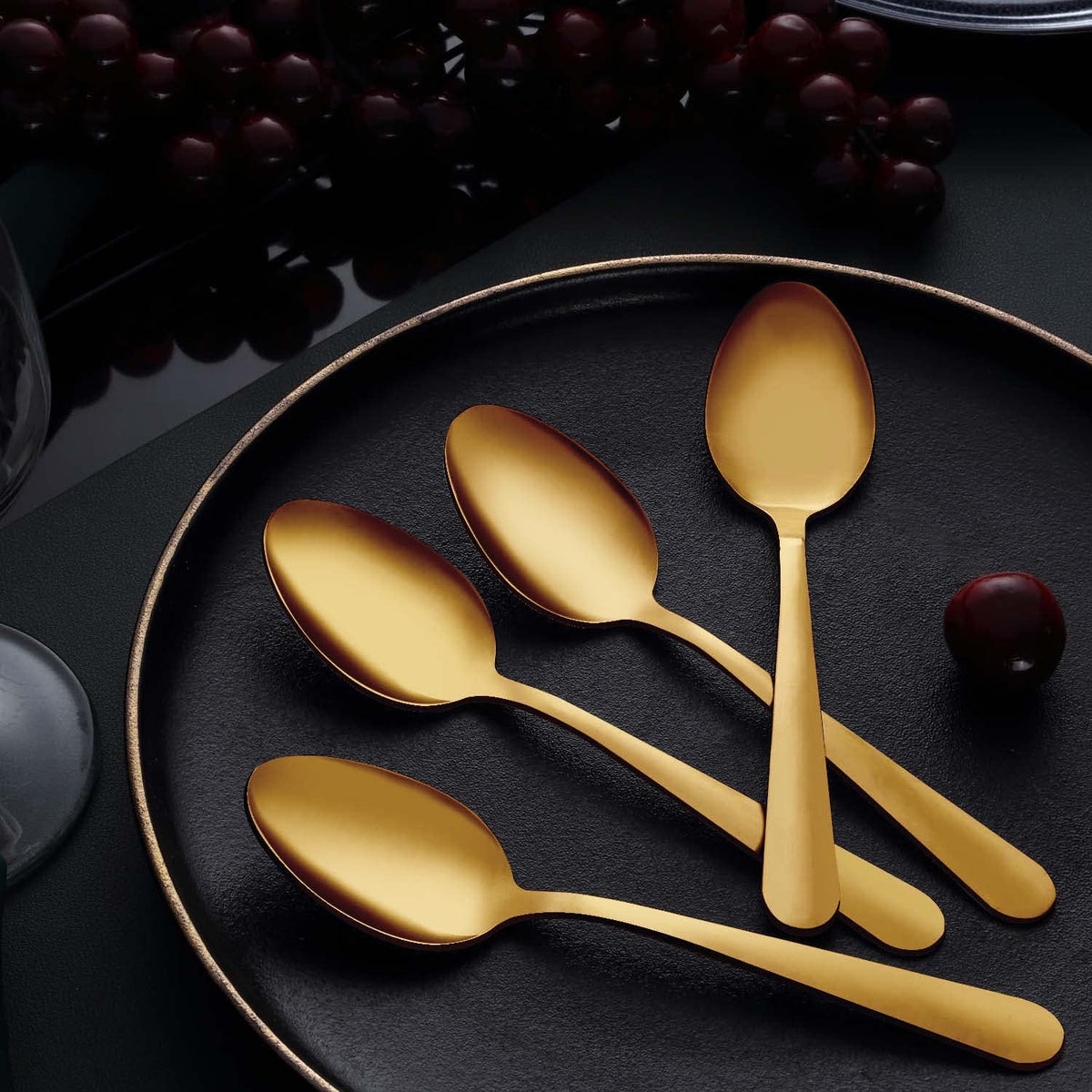 24-Piece Dinner Spoons Set (7.4 inch), Unokit Stainless Steel silverware, Tablespoon, Silverware Spoons for Home, Kitchen or Restaurant - Mirror Polished, Dishwasher Safe - Gold