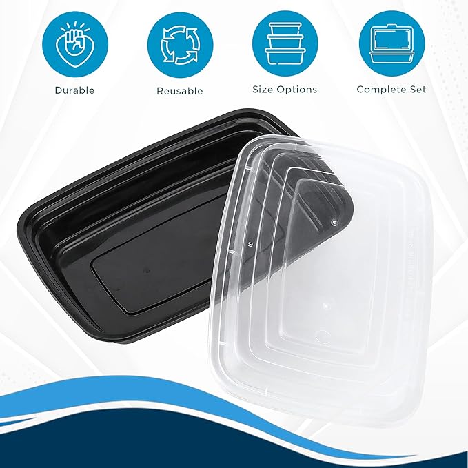 Ruthy's Outlet Meal Prep Containers W/Lids -Square Food Storage – BPA-Free| Stackable | Microwave | Freezer & Dishwasher Safe | Reusable Lunch Bento Box Portion Control & Planning (50 Pack, 32 oz)