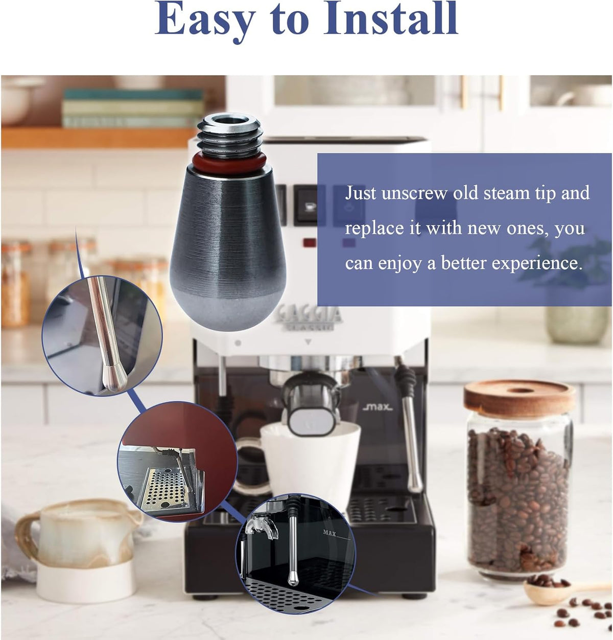One Single Hole Steam Tip - Compatible With Gaggia Classic Pro or EVO (Gaggia Classic with the new steam wand) Traditional Espresso Coffee Machine Parts