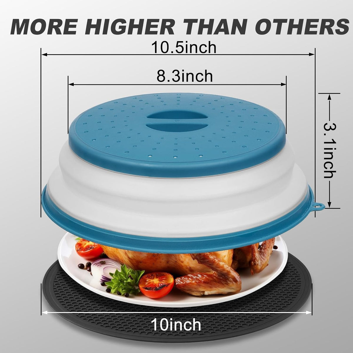 4 in 1,WENWELL Vented Collapsible Microwave Splatter Cover & Mat,Kitchen dish bowl Plate lid for Food,Dishwasher-Safe,BPA-Free Silicone & Plastic