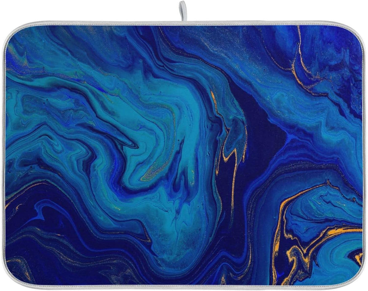 Super Absorbent Dish Drying Mat, Microfiber Fast-Drying Dish Mat, 16" x 18", Kitchen Dish Drying Pad, Navy Blue Gold Marble