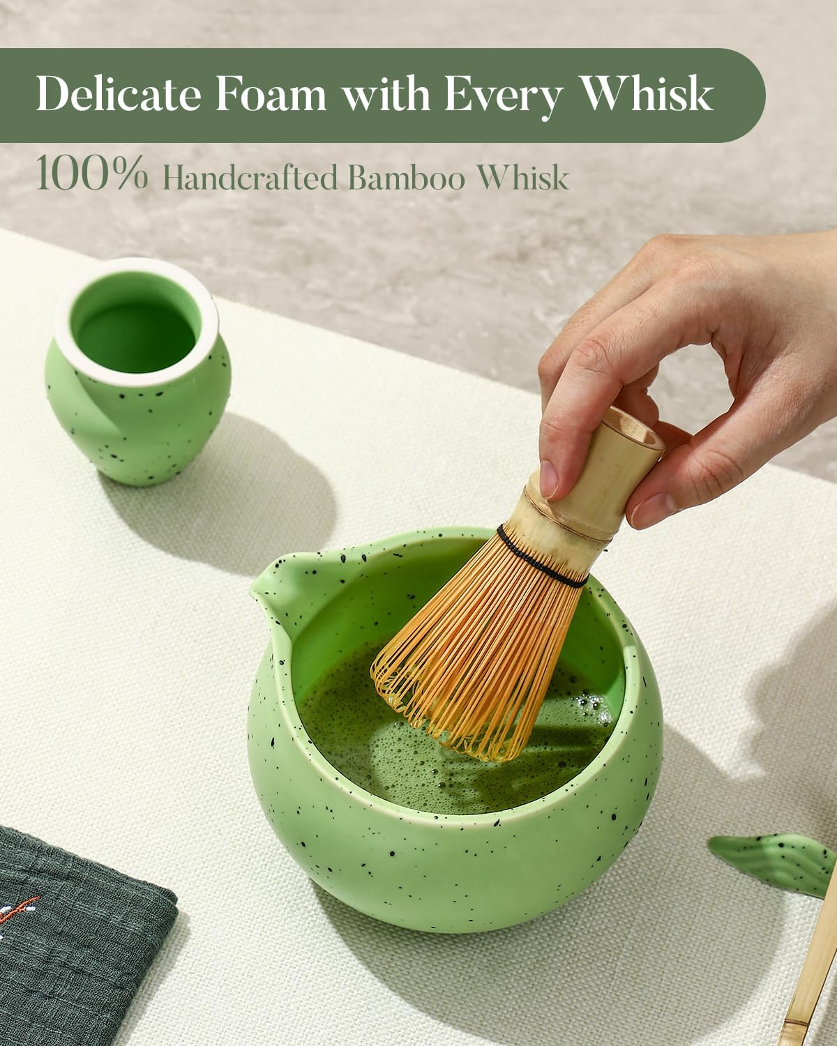 Matcha Whisk Set - 8 Piece Japanese Matcha Tea Set with Matcha Bowl with Spout, Bamboo Whisk, Scoop & Sifter | Matcha Kit for Making Smooth, Frothy Matcha at Home or as a Gift