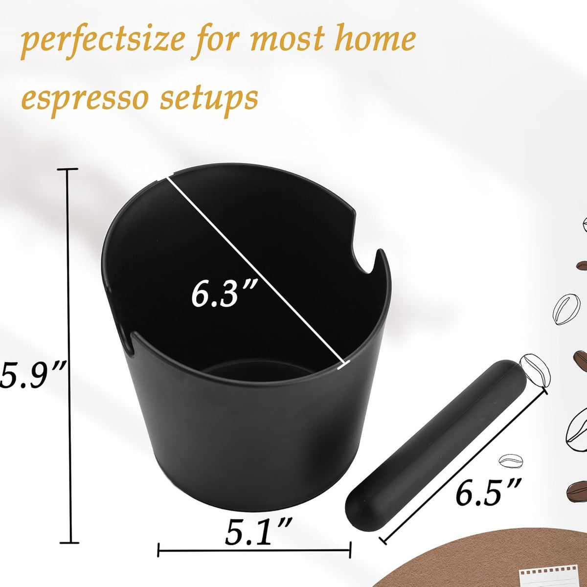 6.3-Inch Large Espresso Knock Box - Shock-Absorbent Design with Removable Knock Bar & Non-Slip Base - Durable Coffee Machine Accessories for Home, Office, Café Use