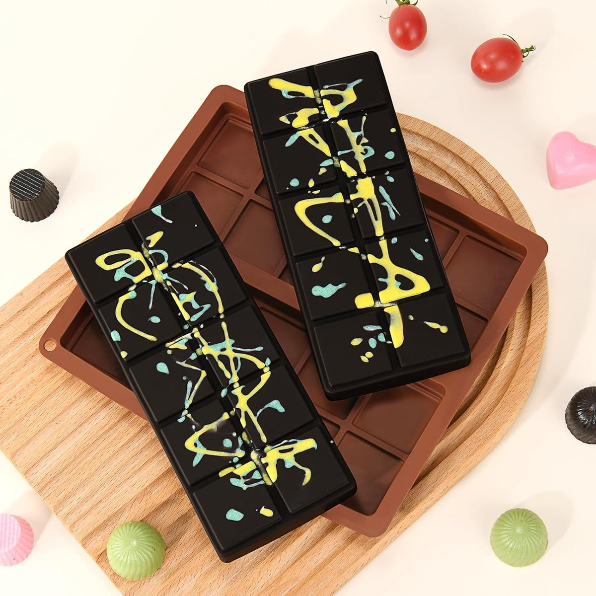 2 Pcs Chocolate Molds Silicone, Deep Chocolate Bar Mold, Non-Stick Food Grade Chocolate Mold for Dubai Chocolate Bar Pistachio, Candy and Chocolate Making - 20 Square Shape