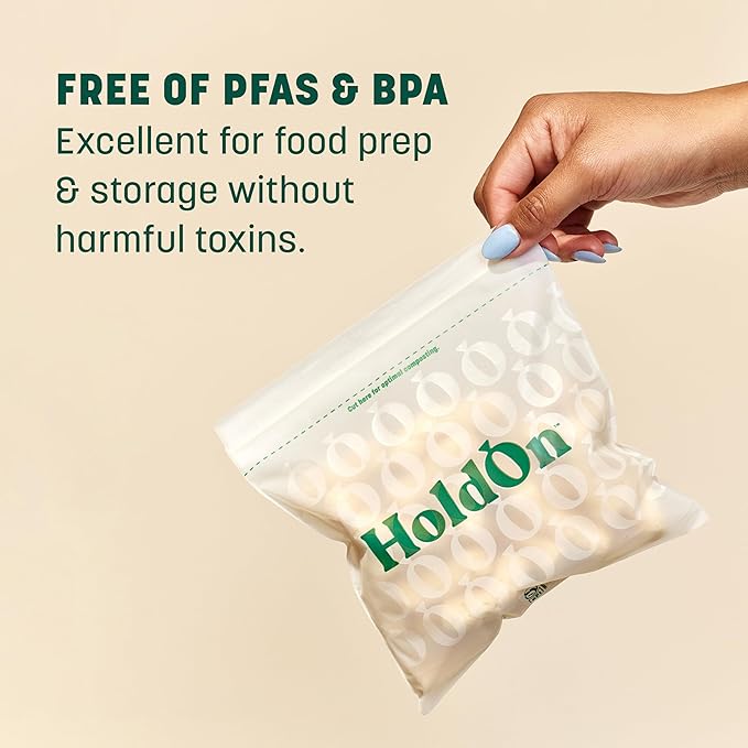 HoldOn Zipseal Sandwich Bags – Compostable, PFOA-Free, BPA-Free, Food-Safe Zip Seal Food Storage Bags With Secure Seal for Home & Travel, Freezer-safe (100 bags total)