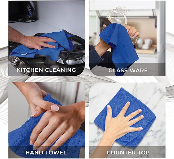Avalon Towels Cotton Washcloths – (Pack of 60) Size 12x12 Inches, 100% Ring Spun Cotton, Soft & Absorbent Face Towels, Gym Towels, Hotel and Spa Quality, Reusable Fingertip Towels (Blue)