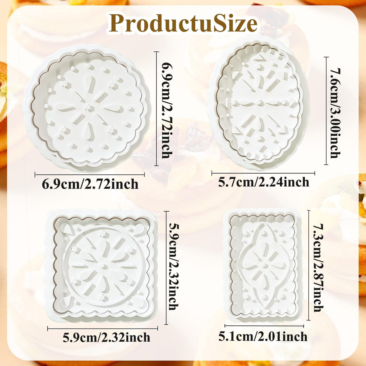 Cookie Stamps Baking Molds 4 Shapes, Biscuits Cutters, 3D Patterns Impression Embosser, Cookies Plunger Stamp, Homemake Bakeware DIY, Pastry, Bakery Desserts, Children Adults