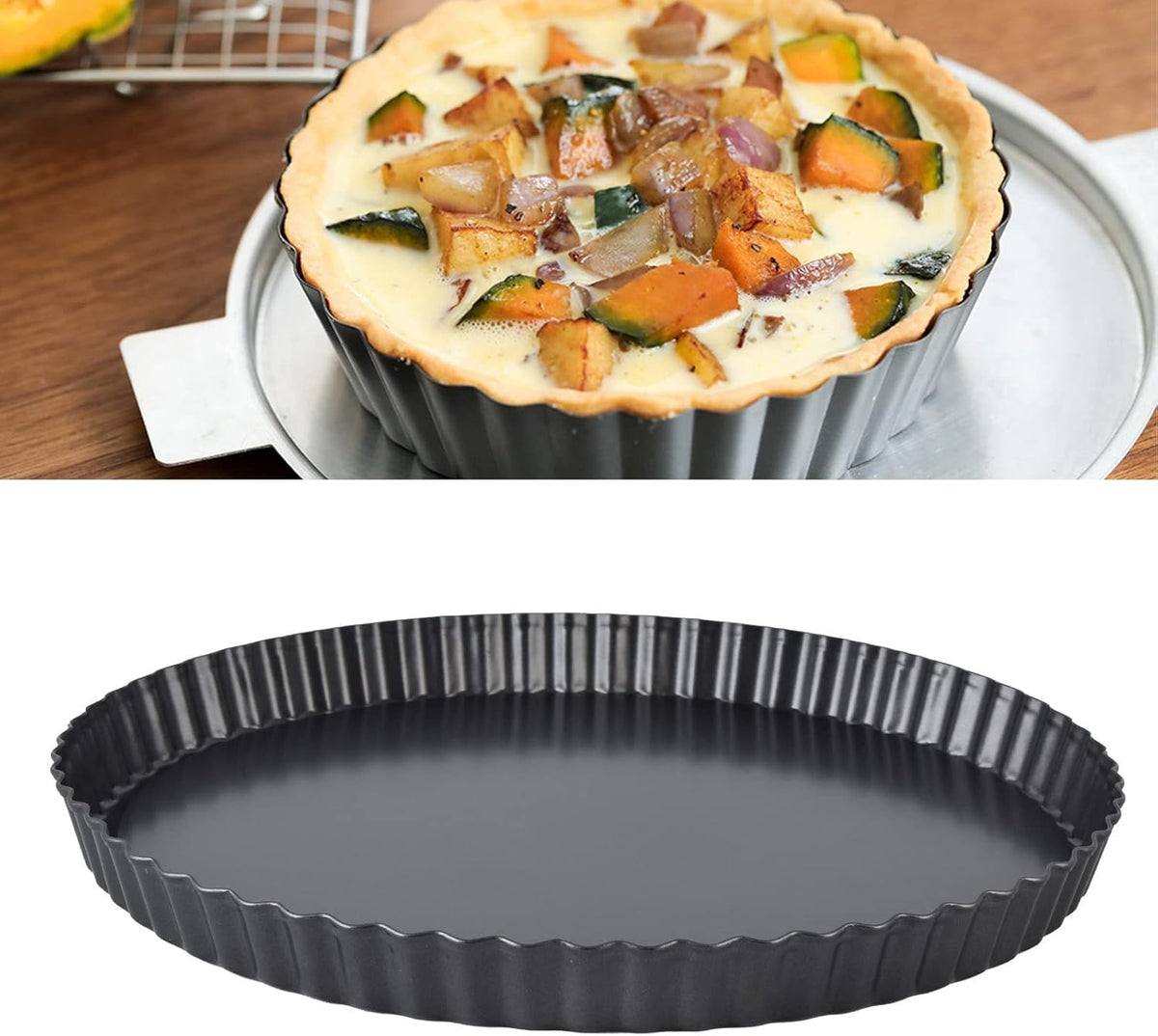 Yosoo Round Nonstick Quiche Pan, Tart Pan Quiche Pan Thickening Nonstick Deep Baking Dish Pie Plate with Removable Bottom(13inch)