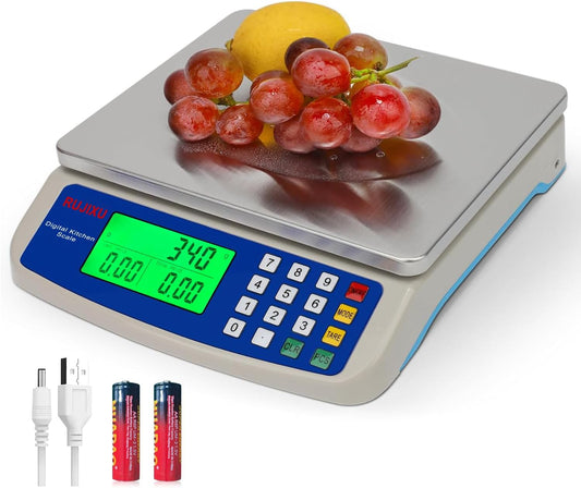 Large Digital Kitchen Scale 30KG Commercial Food Scale 66LB for Baking Bread Meat Stainless Steel Price Computing Scale LCD Display,Prep Counting Scale for Parts and Coins Adapter Included