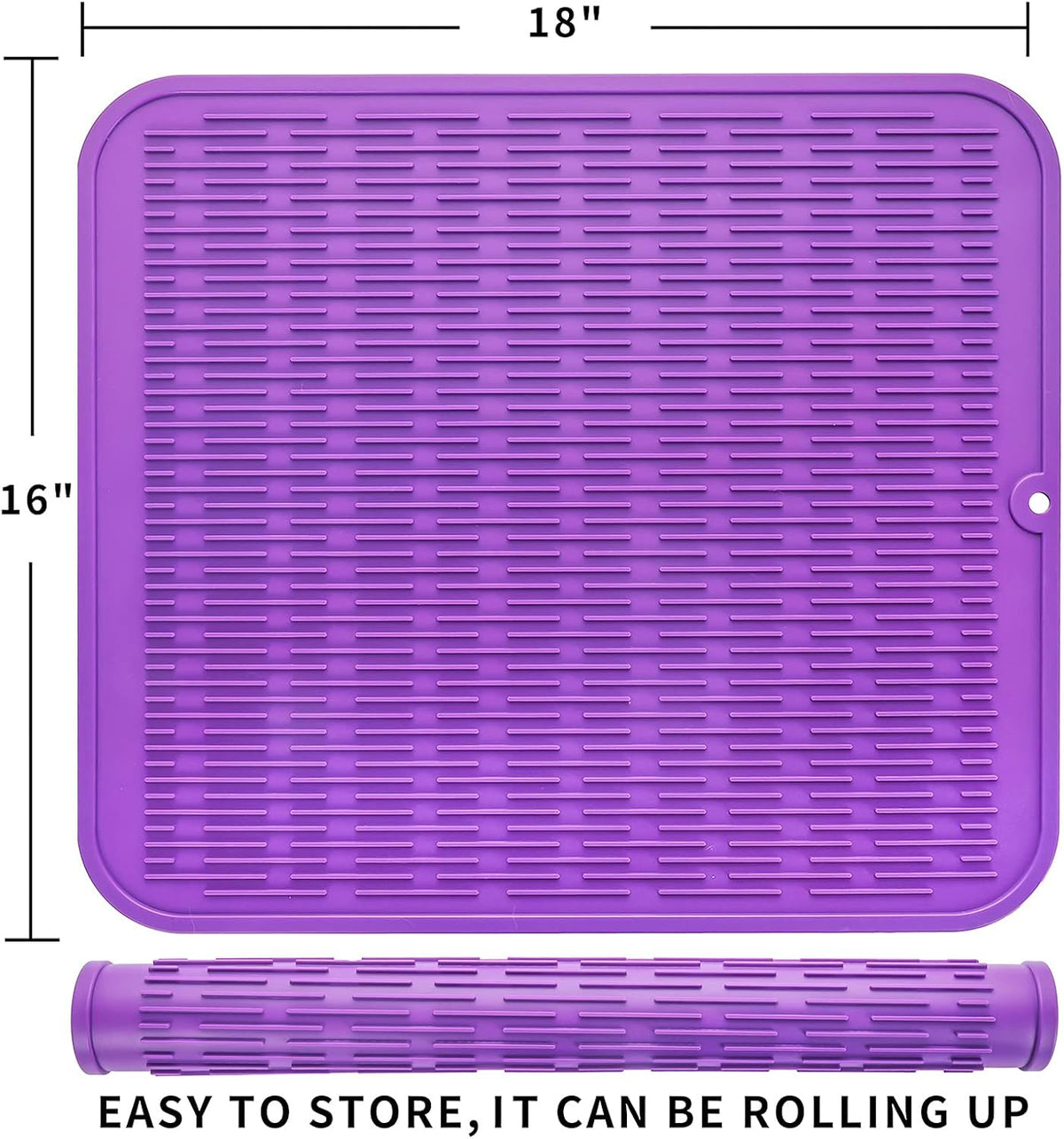 Silicone Dish Drying Mat for Multiple Usage,Easy clean,Eco-friendly,Heat-resistant Silicone Mat for Kitchen Counter or Sink,Refrigerator or Drawer Liner Purple XL 18 inches x 16 inches