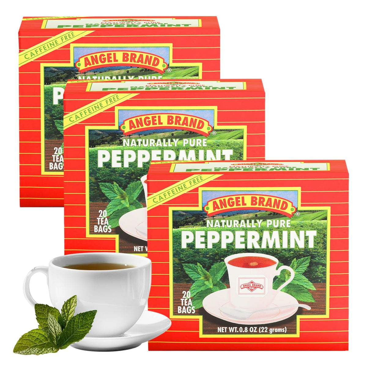 Angel Brand Peppermint Tea Bags 20 – Pack of 3 – Pure Caffeine-Free Herbal Mint Tea for Relaxation and Fresh Breath Made with Pure Peppermint for a Delightful Sip Every Time.