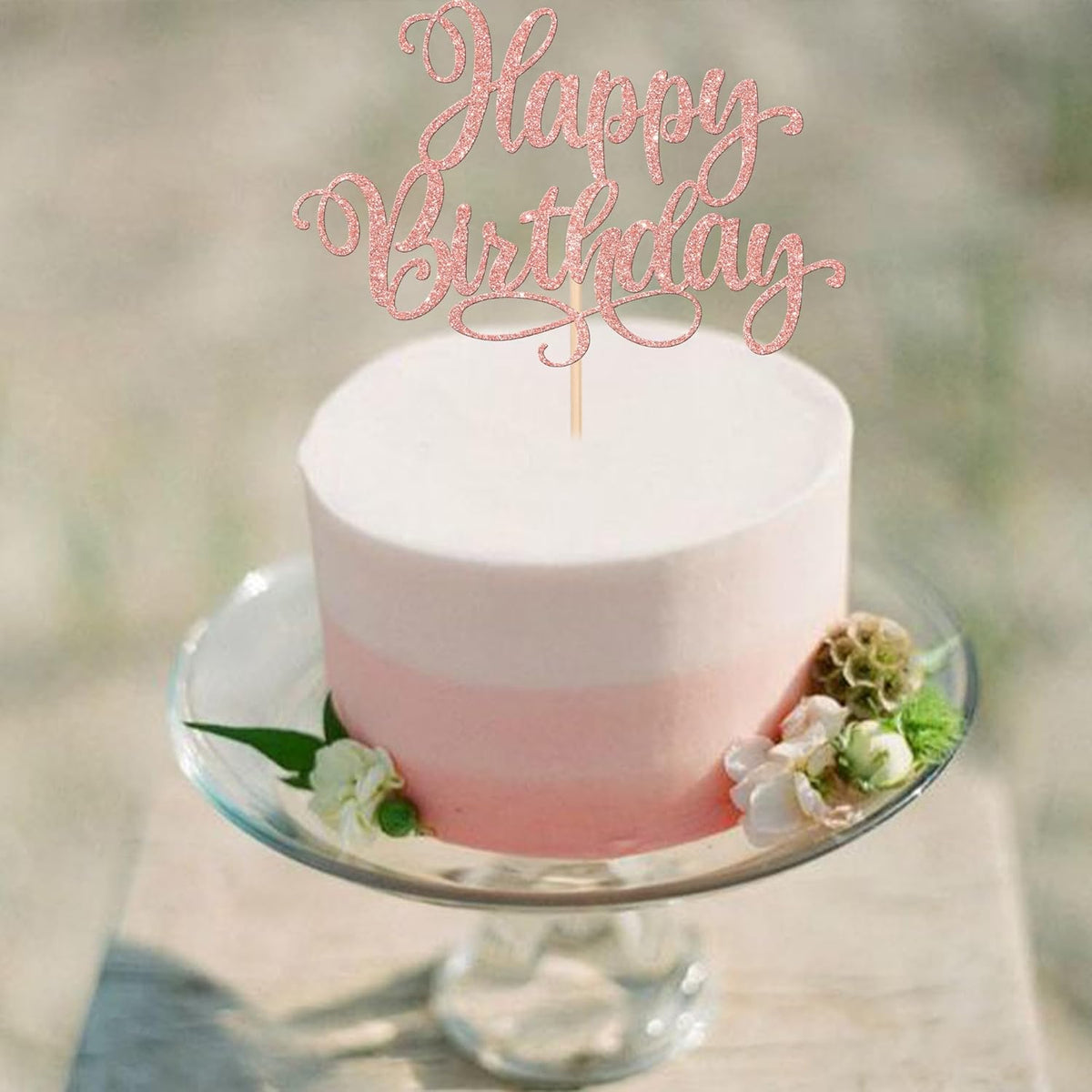 ZHUOWEISM 1 PCS Happy Birthday Cake Topper Glitter Happy Birthday Cake Pick for Celebrating Happy Birthday Anniversary Party Cake Decorations Supplies Rose Gold