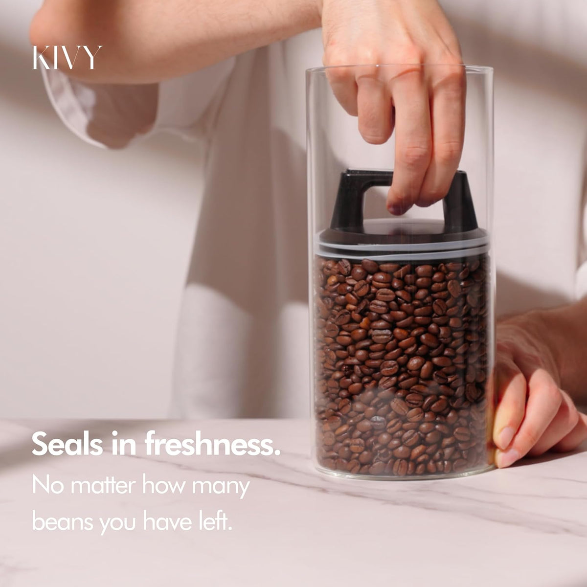 KIVY Vacuum Seal Coffee Canister [AIRTIGHT] - Coffee Canister with Airtight Lid - Airtight Coffee Jar - Air Tight Coffee Container - Vacuum Storage (Glass)