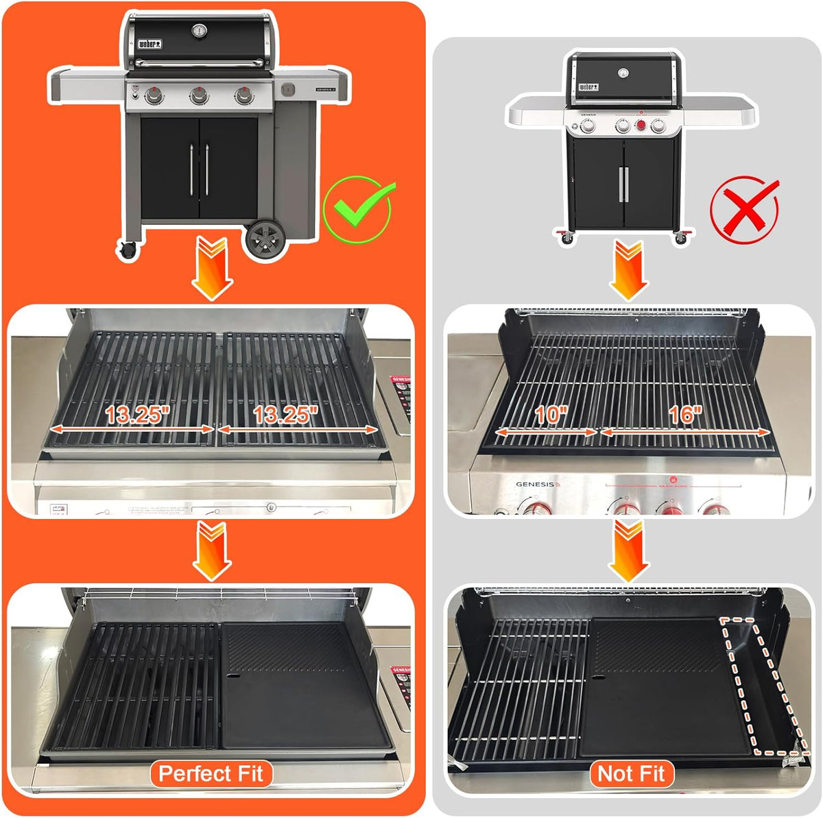 for Weber Genesis II Grill Parts - Genesis 2 Griddle for Genesis II 300 & LX 300 Series, GS4 Genesis II E-310, II S-310, II E/S-315, II E/S-325, II E/S-335 Grills, Replace for 7599 Cast Iron Griddle