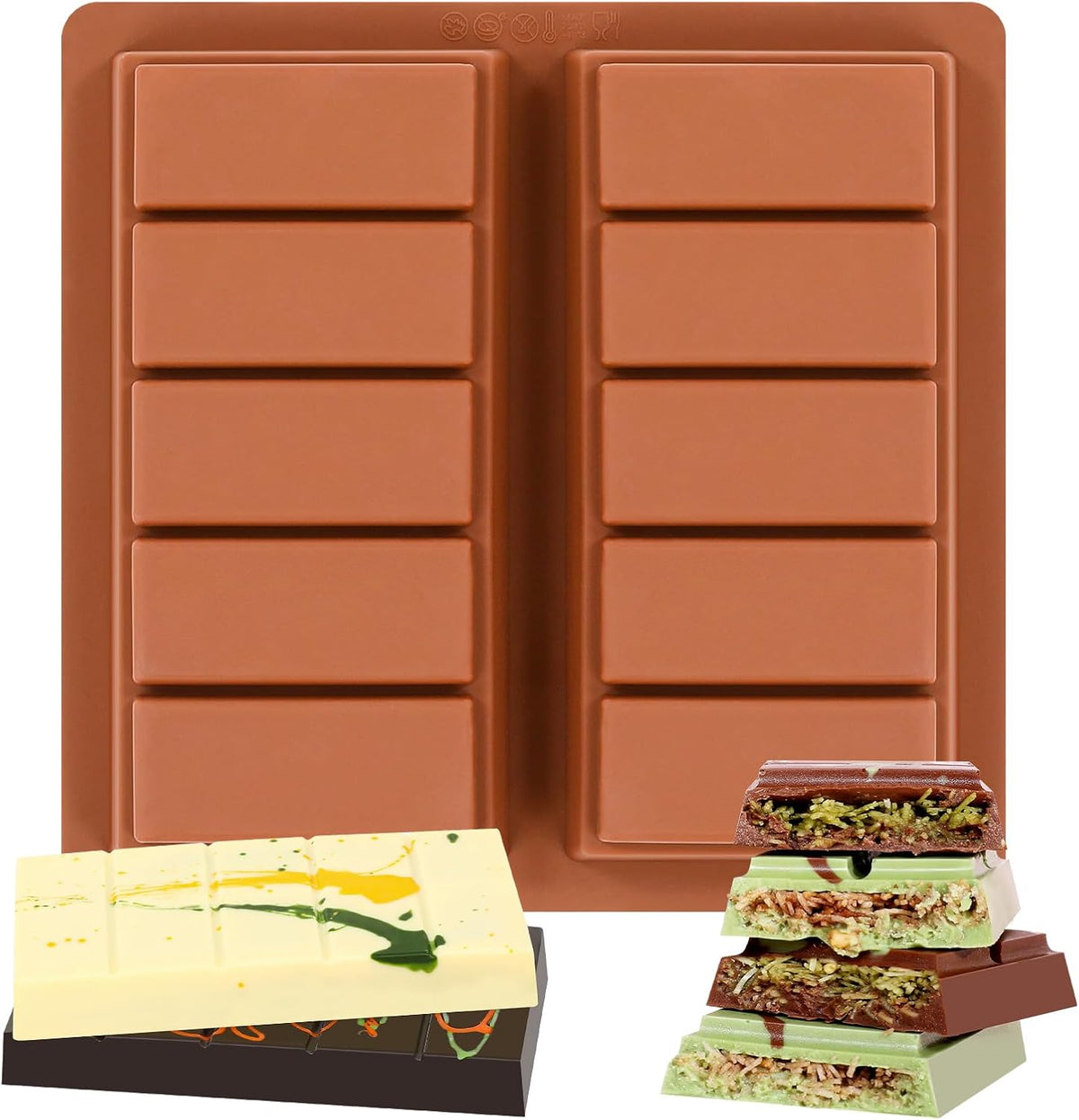Dubai Chocolate Molds 1 Inch Deep, Silicone Chocolate Bar Mold – Non-Stick, Flexible, Large and Thick Homemade Chocolates, Candies, and Desserts - Set of 1