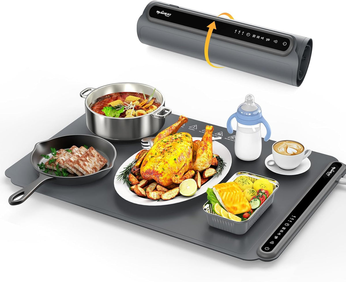 Food Warming Mat, Food Warming Mats for Countertop, Portable Electric Warming Tray for Parties Buffet with 3 Temp & 4 Hours Timer Setting, for Parties, Gatherings, Everyday Use