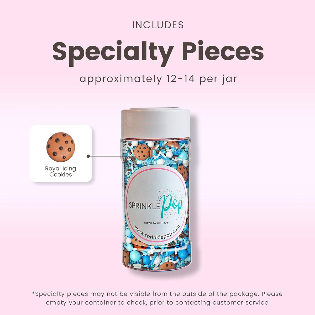 Sprinkle Pop Cookies & Milk Sprinkle Mix| Blue and White Sprinkles with ~12 Hand Piped Chocolate Chips Cookies and Brown Pops| Decorating Sprinkles Made in USA For Birthday Cake Cupcakes Donuts, 4oz