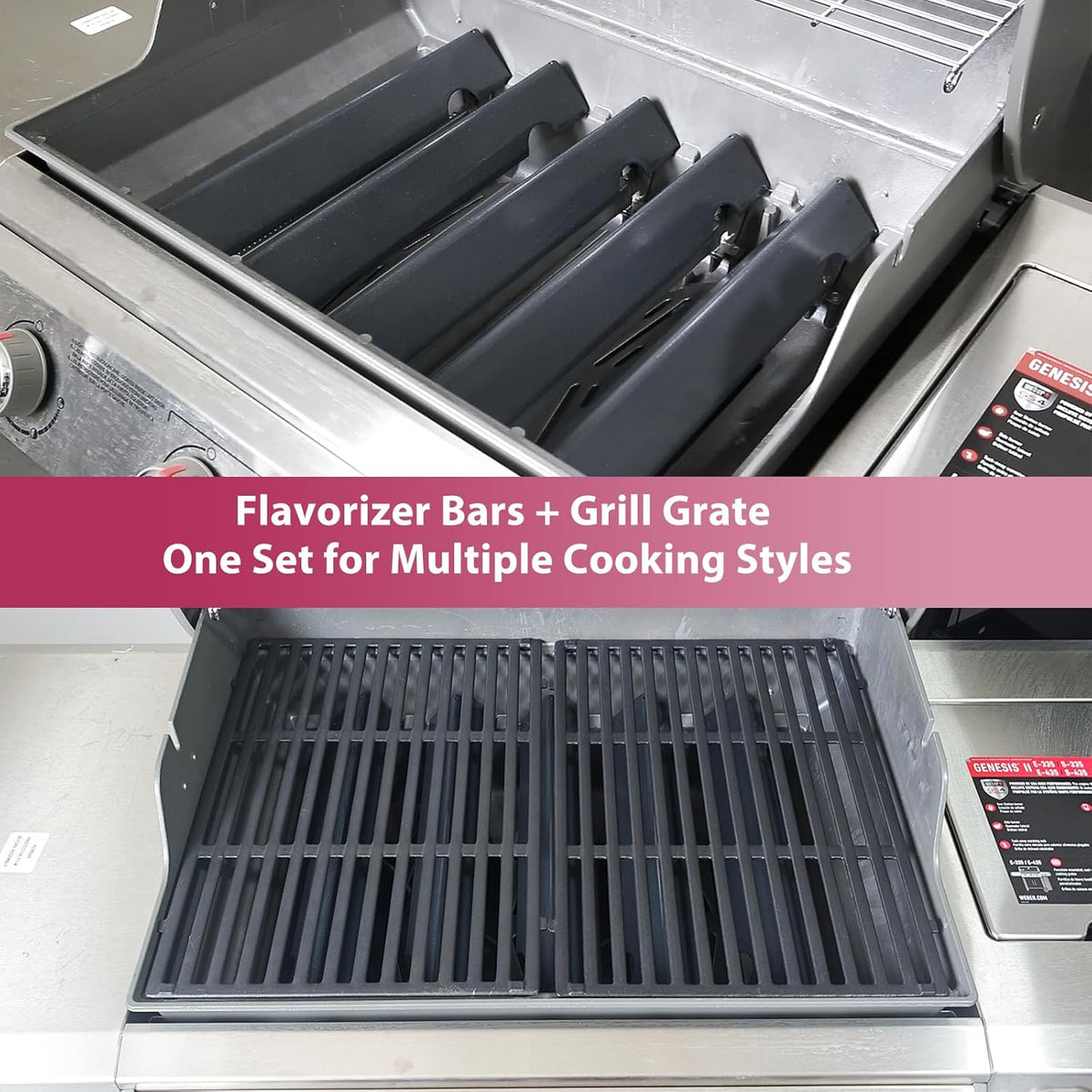 17" Flavorizer Bars 66795 and 18.75" Cast Iron Grill Grates 66095 Combo for Weber Genesis II LX 300 Series,Genesis II E/S 310/315 / 325/330 / 335 Grill Grate Flavor Bars Set for Weber 66802 66032