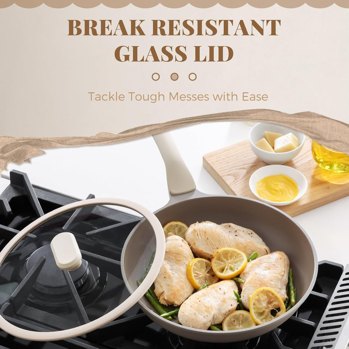 Nonstick Frying Pan with Lid, Healthy Skillet, Egg Pan Nonstick Omelet Pan Chef's Pan, PFOA & PTFE Free, Induction Compatible (10 Inch W/L Natural Linen)