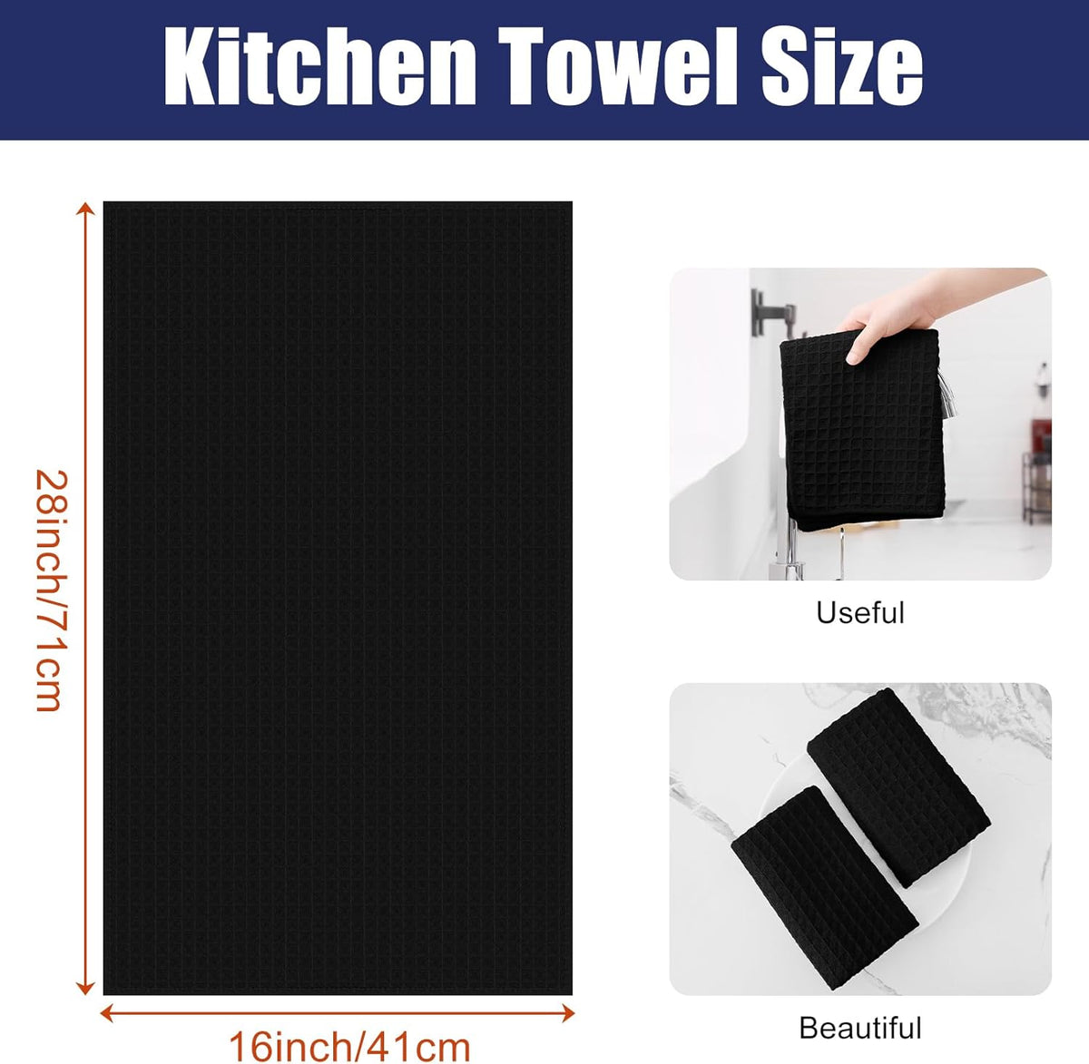 Homaxy Microfiber Waffle Weave Kitchen Towels, 16 x 28 Inch Ultra Absorbent and Solid Color Dish Towels, 6 Pack, Black