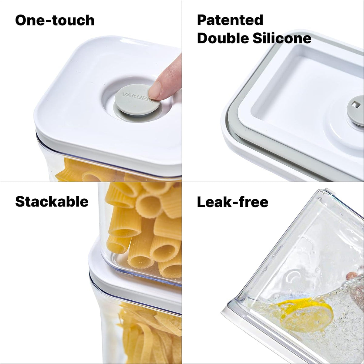 Premium Airtight Food Storage Containers Mega 8P/Set. Total 46.11cup, 7pcs Container and Vacuum Sealer. Smart One-Click Seal Lid, Patented Double Silicone Lining, 100% Leak Proof, BPA-FREE