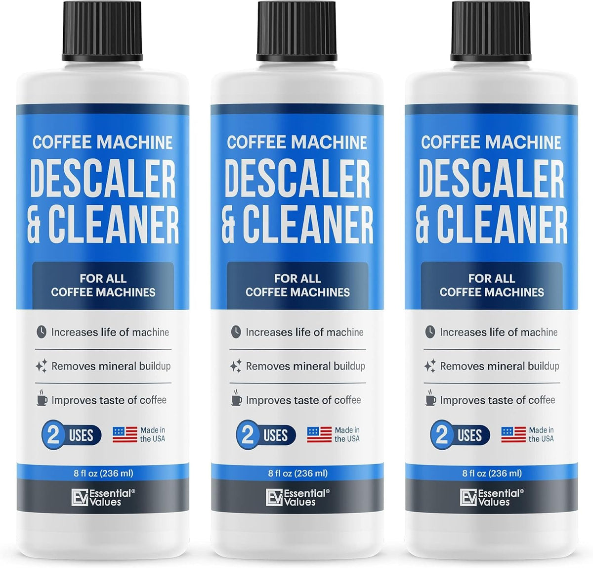 Descaling Solution (6 Uses) Coffee Machine Descaler Cleaner | Compatible with Breville Keurig Nespresso Delonghi & More | Liquid To Descale Automatic Coffee Makers & Espresso Machines 3 pack