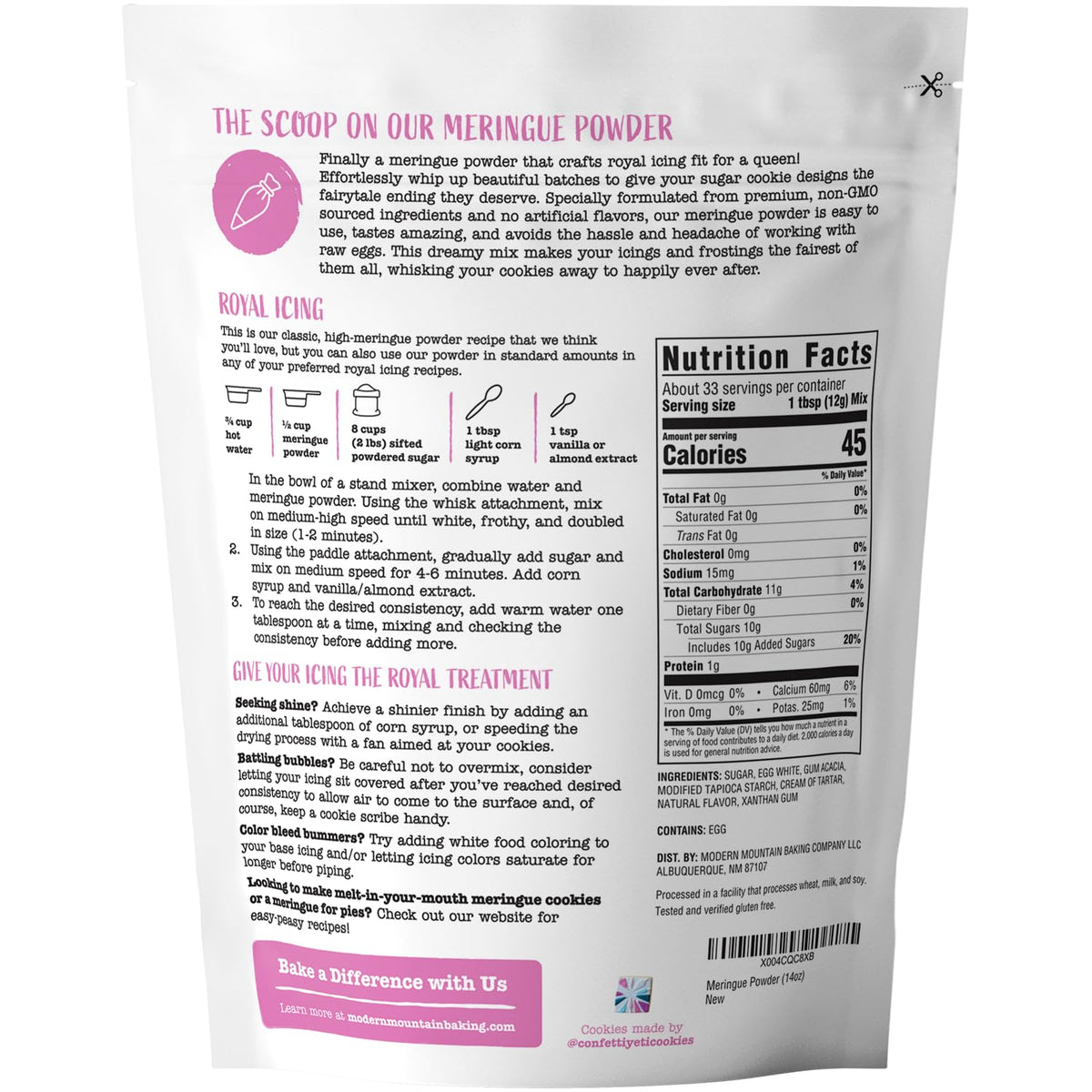 Meringue Powder (14oz) For Royal Icing, Premium Quality, High Egg White Formula, Create Incredible Royal Icing or Frosting for Sugar Cookies, Naturally Flavored, Verified Gluten Free, Non-GMO Sourced
