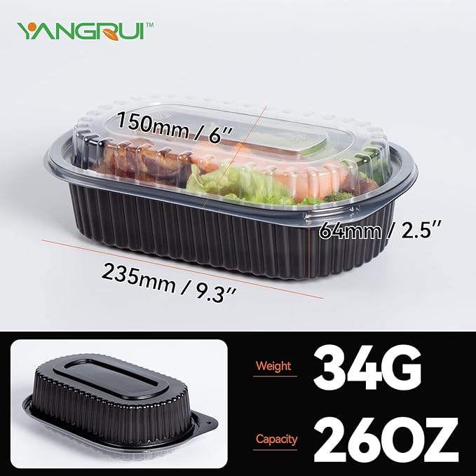 YANGRUI Take Out Containers, Shrink Wrap 45 Pack 26 oz Reusable Machine Washable Extra Thick BPA Free Meal Prep Container Microwave Freezer Safe Leak Proof To Go Boxes