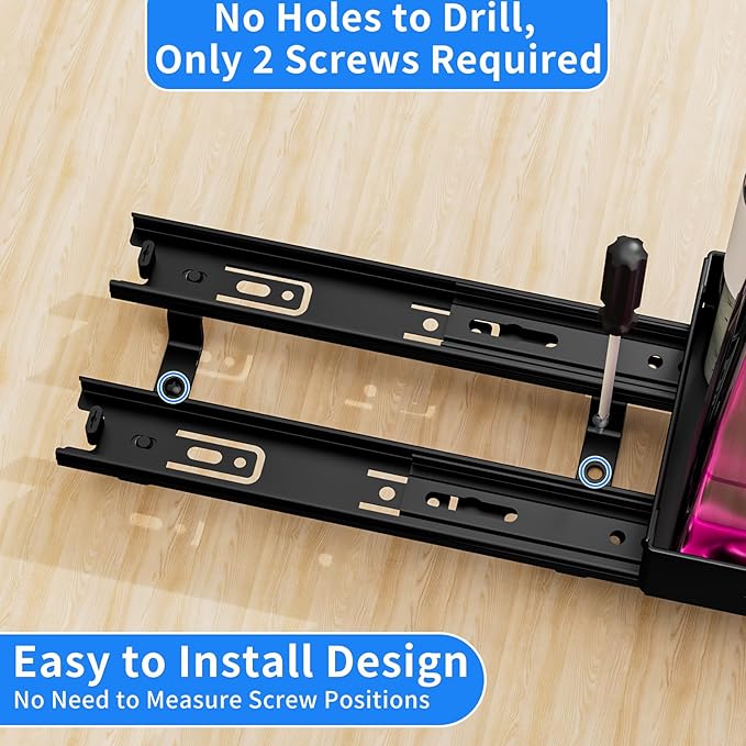 Pull Out Spice Rack Organizer for Cabinet, Heavy Duty-Slide Out Spice Rack, Vertical Spice Rack for Kitchen Cabinet and Pantry (4.2''Wx10.5''Dx2.8''H, Metal Black)