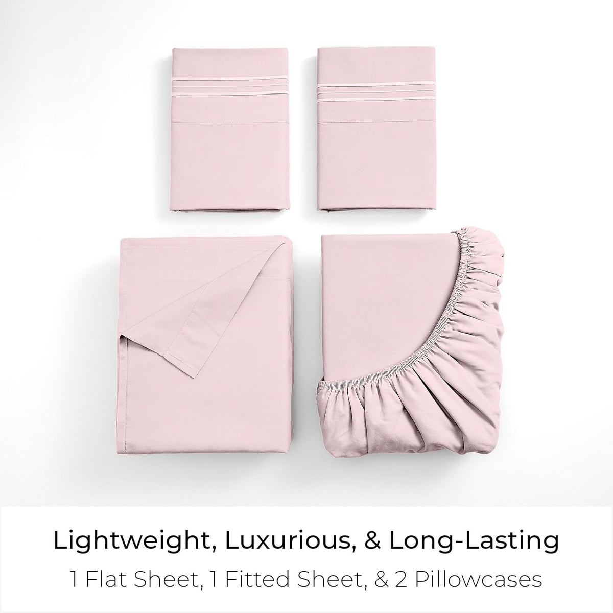 Mellanni California King Sheets Set - 4 PC Iconic Collection Bedding - Hotel Luxury, Extra Soft, Cooling Bed Sheets - Wrinkle, Fade, Stain Resistant (Cal King, Blush Pink)