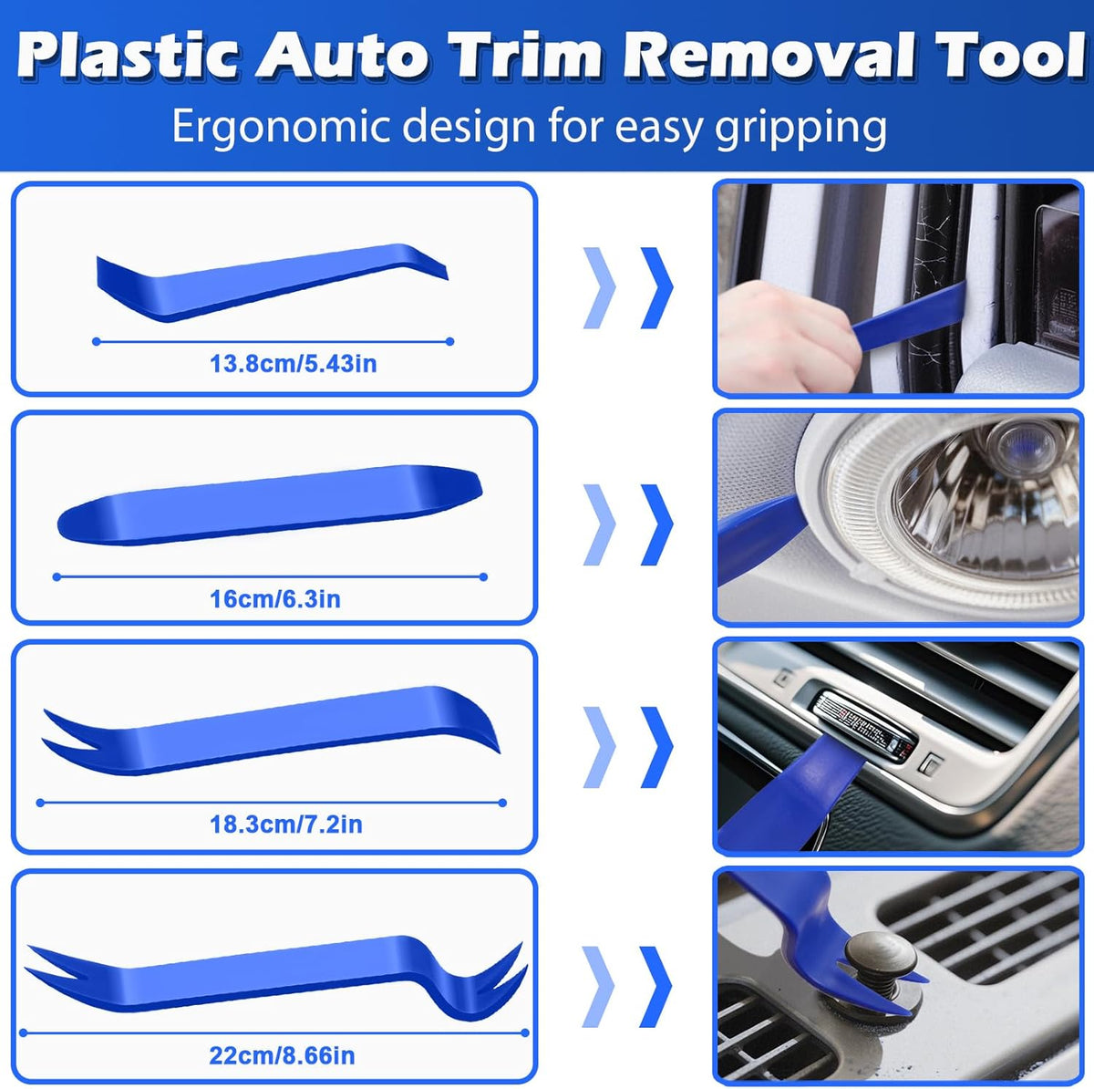 17Pcs Mechanic Hook and Pick Tool Set & Car Trim Removal Kit with Fastener Clip Pliers,Rivet Puller,Magnetic Pickup,Gasket Scraper,Non-Scratch Plastic Pry Tools for Automotive Repair-Blue