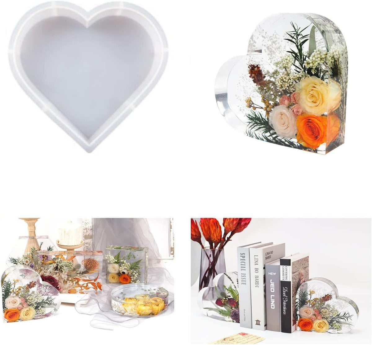 Resin Silicone Molds Large Heart Hexagon Resin Molds Deep Epoxy Resin Mold for Flowers Preservation Resin Art Resin Casting DIY (A-Heart)