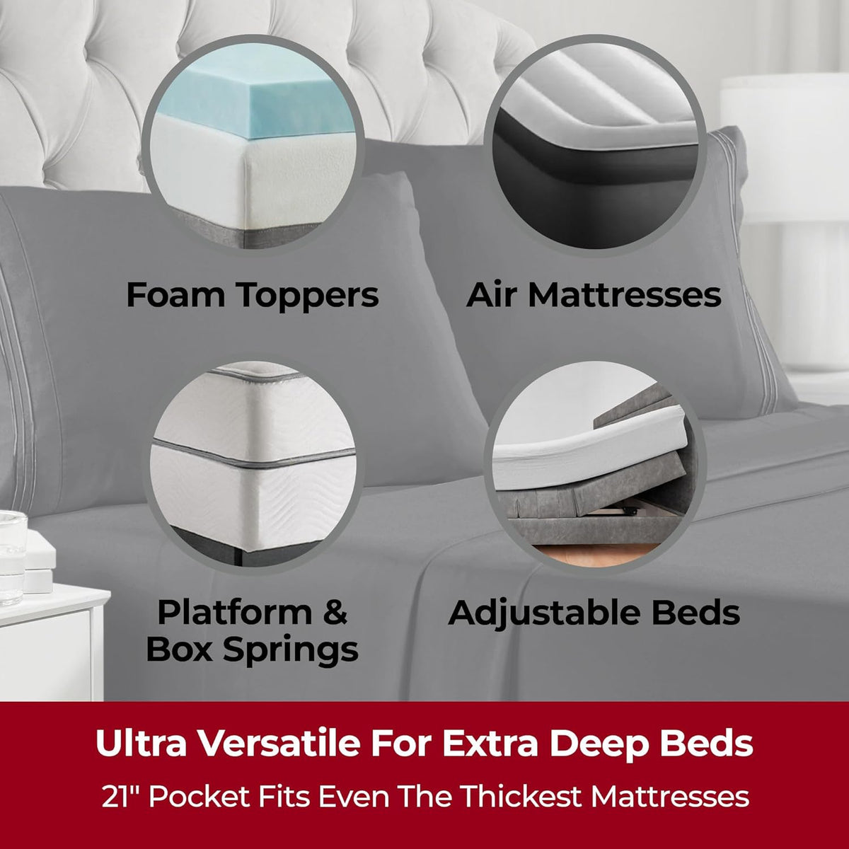 Mellanni Extra Deep Split King Sheets - 5 PC Iconic Collection Bedding - Hotel Luxury, Ultra Soft, Cooling Bed Sheets - Wrinkle, Fade, Stain Resistant (Split King, Black)