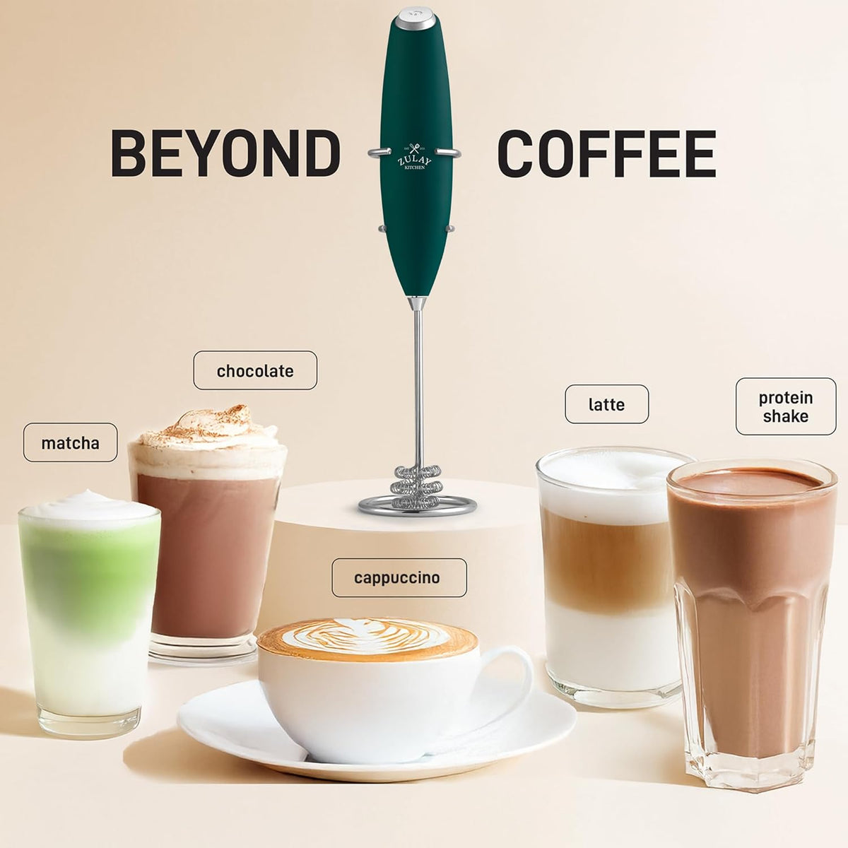 Zulay Kitchen Patented Tornado Triple Whisk Milk Frother with 4 Duracell Batteries – Handheld Foam Maker for Coffee, Lattes, Matcha & Hot Chocolate – Rich, Creamy Froth in Seconds