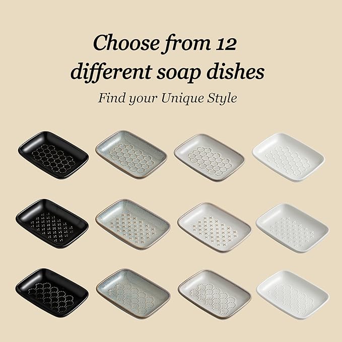Gomakren Soap Dish for Shower, Ceramic Soap Dishes for Bar Soap Sponge, Shower Soap Holder Saver Tray for Bathroom Kitchen Sink, Easy to Clean, Gray