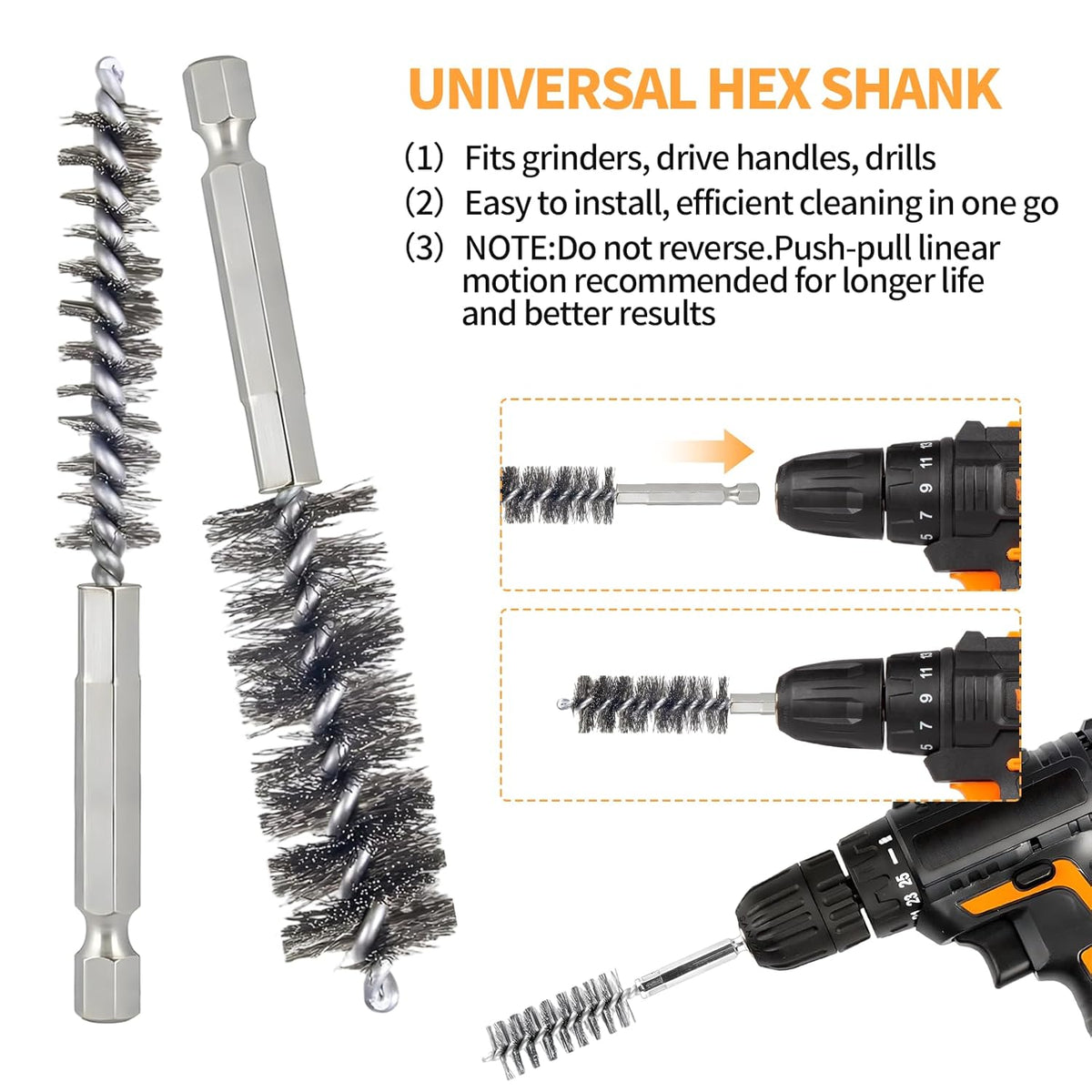 Bore Brush for Drill – 8pcs Stainless Steel Wire Tube Brush in Different Sizes, Twisted Wire Cleaning Brush with 1/4" Hex Shank, bore Brush Copper Pipe Cleaner for Power Drill & Tube Cleaning