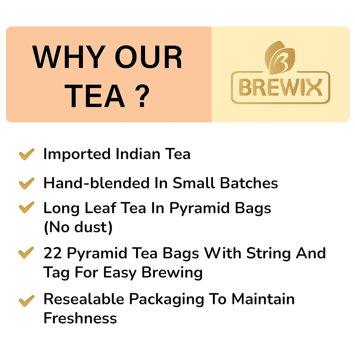 BREWIX, Darjeeling Golden Summer Tea From Himalayas (22 Pyramid Tea Bags) | High Grown in the Himalayas | Long Leaf Tea, Packed in Resealable Ziplock Pouch