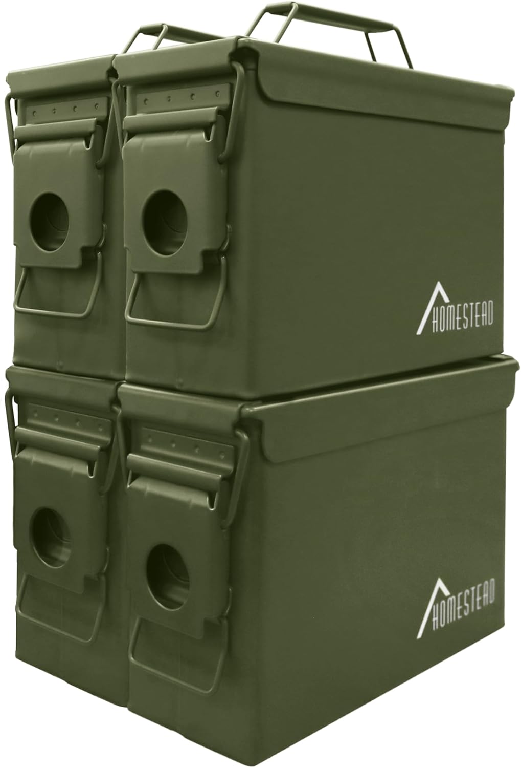 HOMESTEAD 30 Cal Metal Ammo Cans – 4 Pack M19A1 Military Steel Storage Boxes, Airtight & Water-Resistant Containers for Ammunition or Tools, Green Color