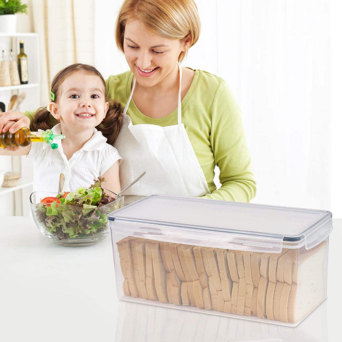 Tiawudi 2 Pack Bread Box, Plastic Bread Container, Large Sandwich Holder, Bread Storage Container for Kitchen Counter, Bread Keeper with Airtight Lid, Bread Saver, 9 Qt / 8.5L Each