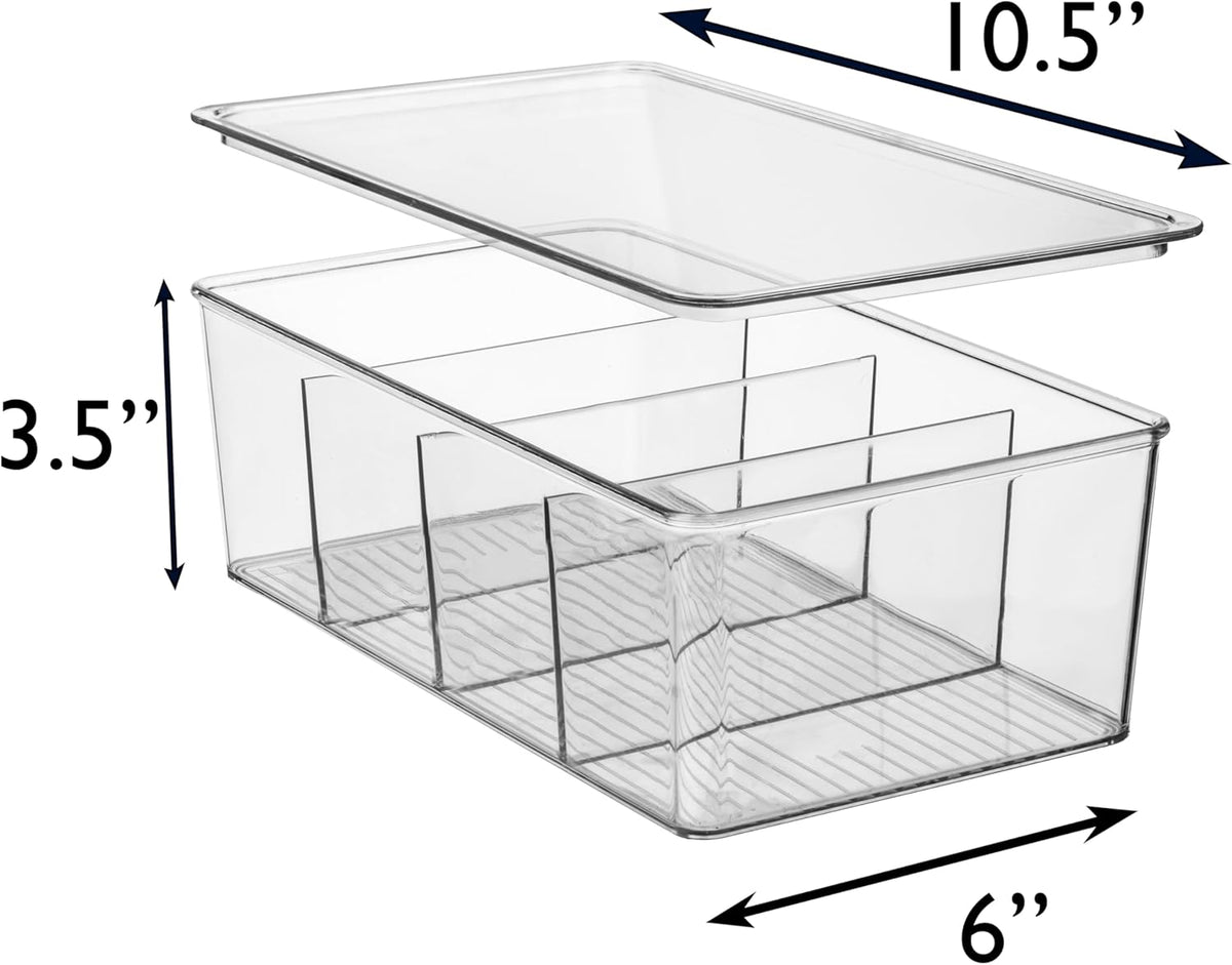 ClearSpace Plastic Pantry Organization and Storage Bins with Dividers & Lids – Perfect Kitchen Organization or Kitchen Storage – Fridge Organizer, Refrigerator Bins, Cabinet Organizers, 4 Pack