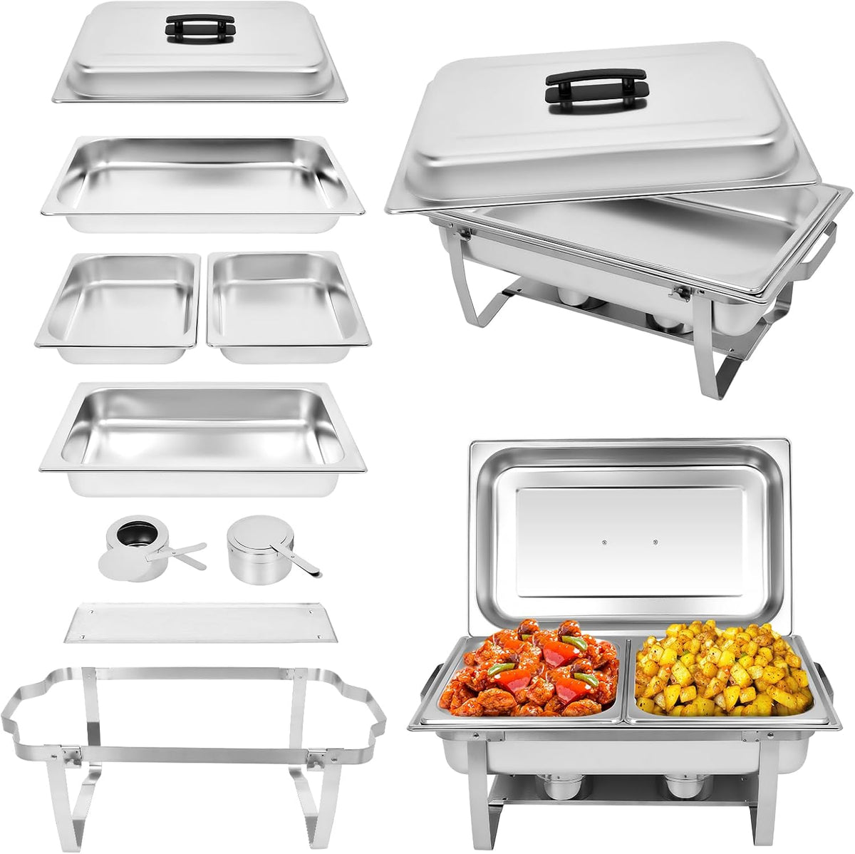 Chafing Dishes Buffet Set [2/4 Pack] Commercial Catering Food Warmers for Parties 9QT Buffet Servers and Warmers Stainless Steel Foldable Chafer with Lid