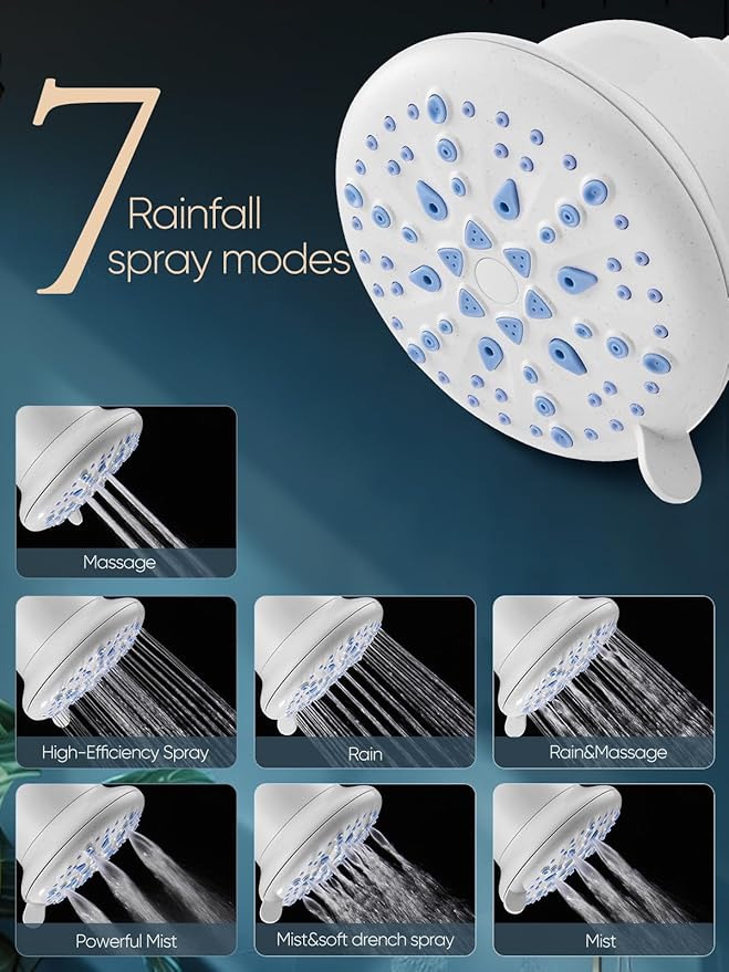 Cobbe Filtered Shower Head, 7 Modes High Pressure Shower Heads - 16 Stage Shower Head Filter for Hard Water for Remove Chlorine and Harmful Substances (Ivory White, 5 Inch Round)