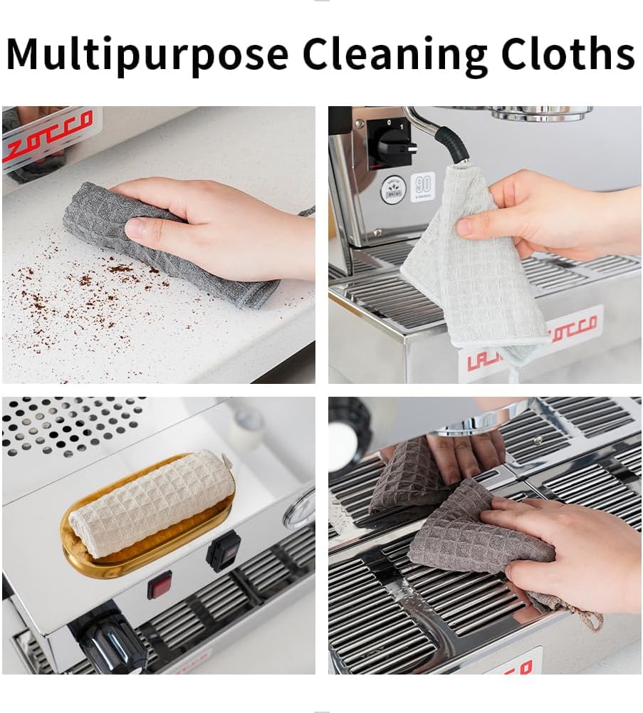 Barista Micro Cloth 4 Pack - watchget Microfiber Barista Cleaning Towels Coffee Cleaning Accessories for Espresso Machine, Steam Wand, Countertop, Khaki(12"x12")