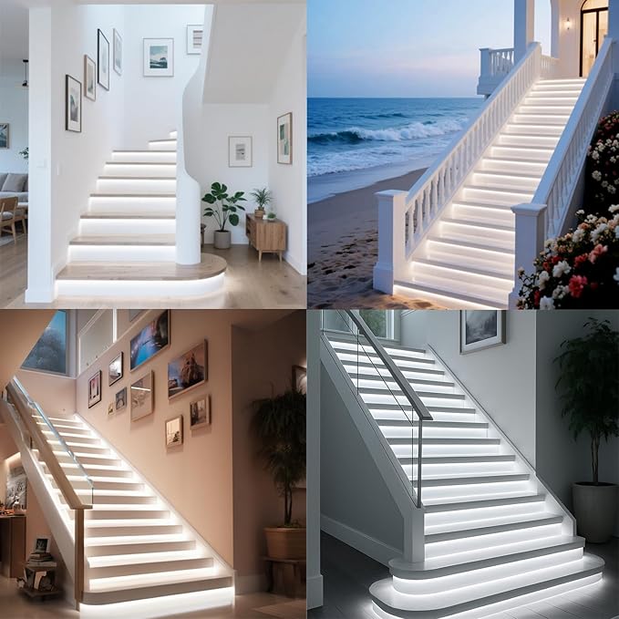 Motion Triggered LED Stair Lights Indoor, 40" Cuttable Motion Sensor COB LED Strip Light Kit with 9 Modes Ideal for Indoor Step Lights(Cool White 6000K, 12 Stairs)