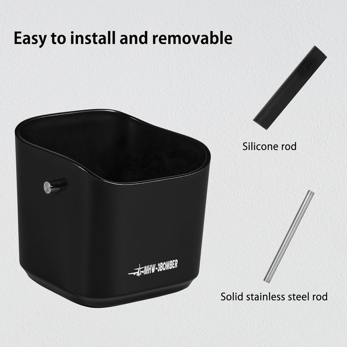 MHW-3BOMBER Espresso Knock Box, 1.2L(15 Cups) Coffee Knock Box with Removable Knock Bar and Anti-slip Pads for Espresso Puck, Coffee Ground, Durable Espresso Accessories, Black GB5967B-OS