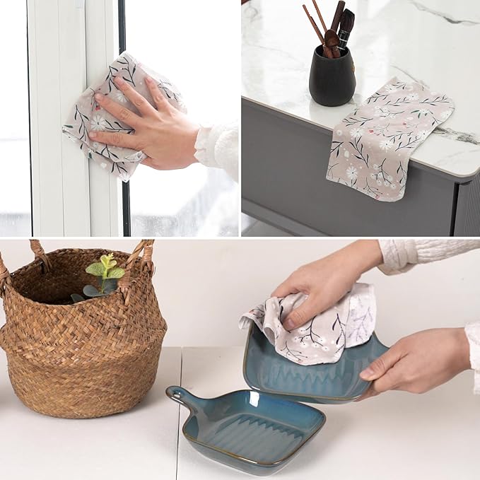 Reusable Dishcloths Kitchen Towels Cotton: 30 Packs 10X10 Washable Roll Paperless Paper Towels Absorbent Dishcloths Set Dish Tea Towel for Kitchen Drying (30Daisy, 10×10")